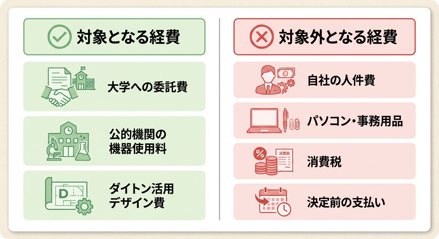 AI図解: 補助対象経費と対象外経費の比較表