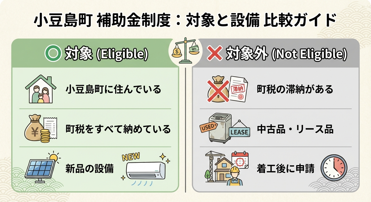 AI図解: 補助対象・非対象の条件分岐・比較表