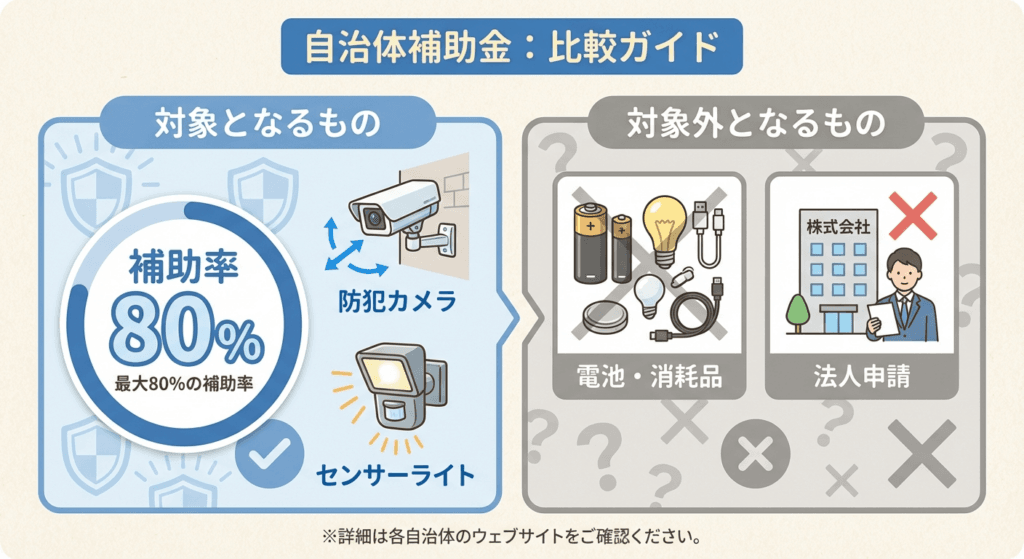 AI図解: 玉村町：防犯対策機器の「対象・対象外」判定チャート