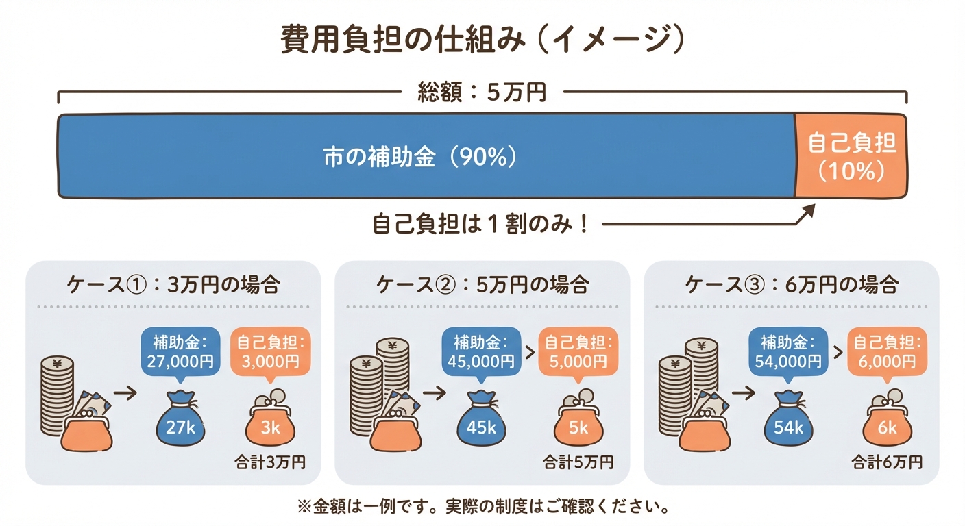 いずみ安心住まいる事業の補助率と自己負担額のシミュレーション図解