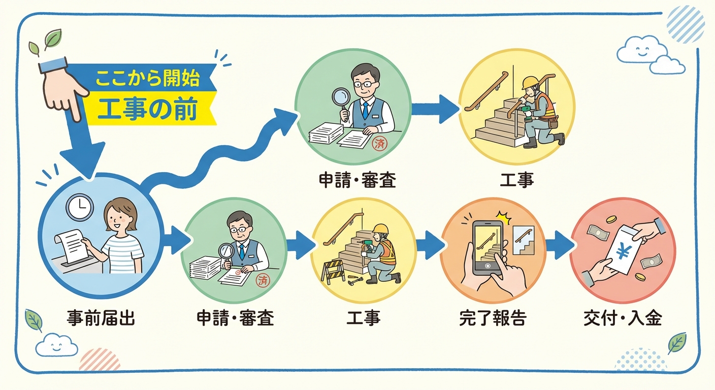 いずみ安心住まいる事業の申請から受給までの5ステップ図解