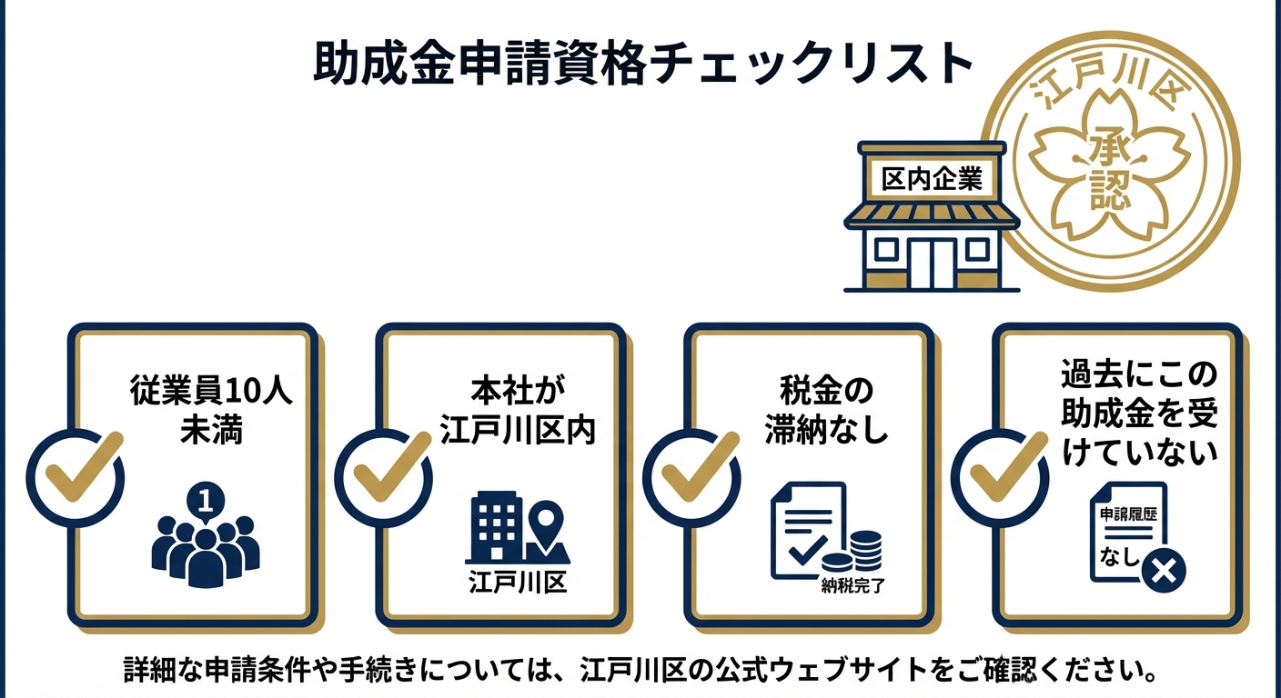 AI図解: 助成金受給の4つの必須条件チェックリスト