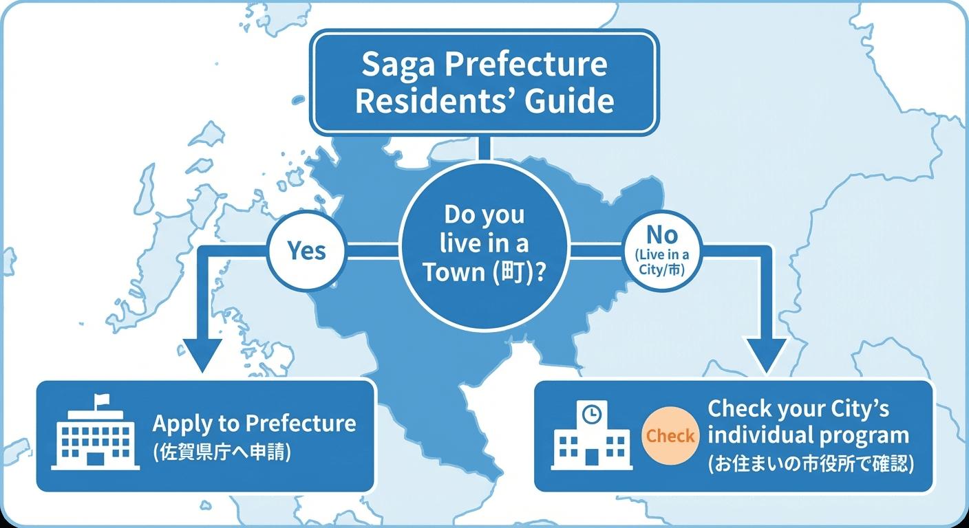 AI図解: 居住地による申請先の条件分岐（町か市か）