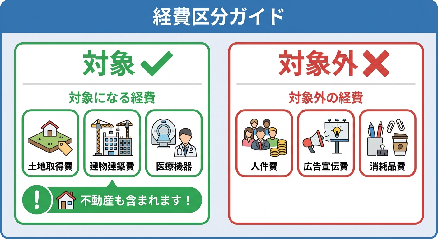 AI図解: 補助対象になる経費・ならない経費の比較