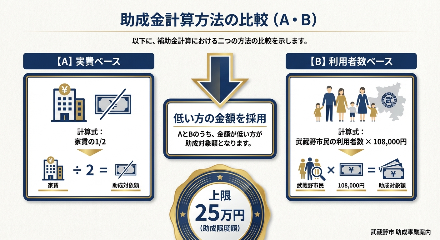 AI図解: 補助金額の算出ルール（比較シミュレーション）