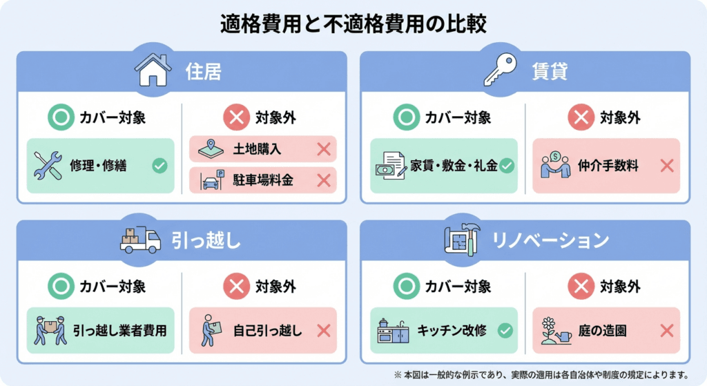 AI図解: 補助対象・対象外経費の早見表(〇×リスト)