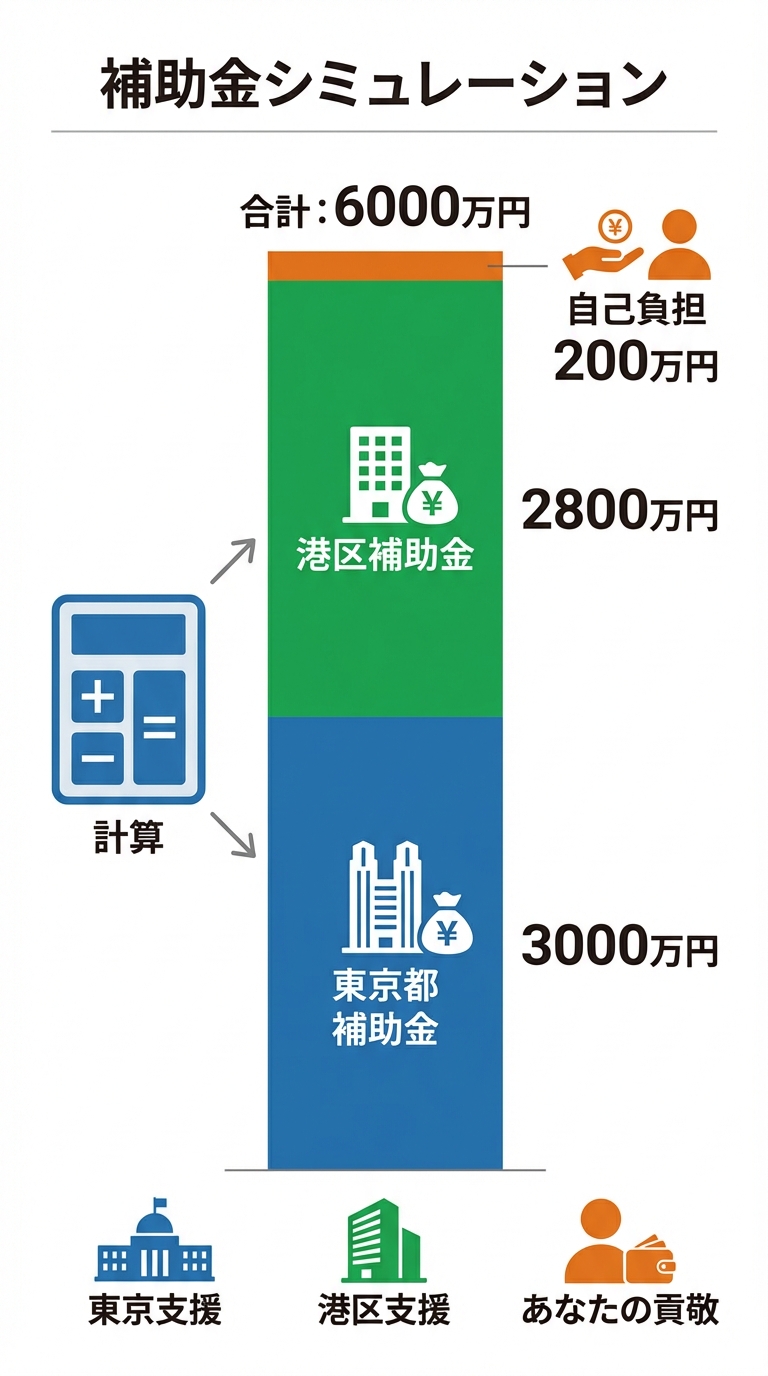AI図解: 補助金額の算出シミュレーション(自己負担が激減する構造)