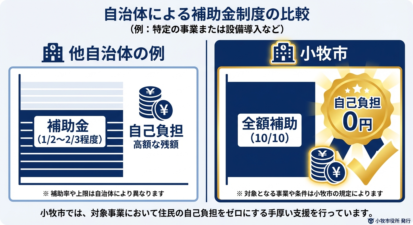 AI図解: 小牧市と他自治体の補助率比較