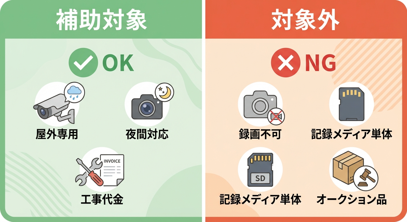 AI図解: 補助対象・対象外のチェックリスト（OK/NG比較図）