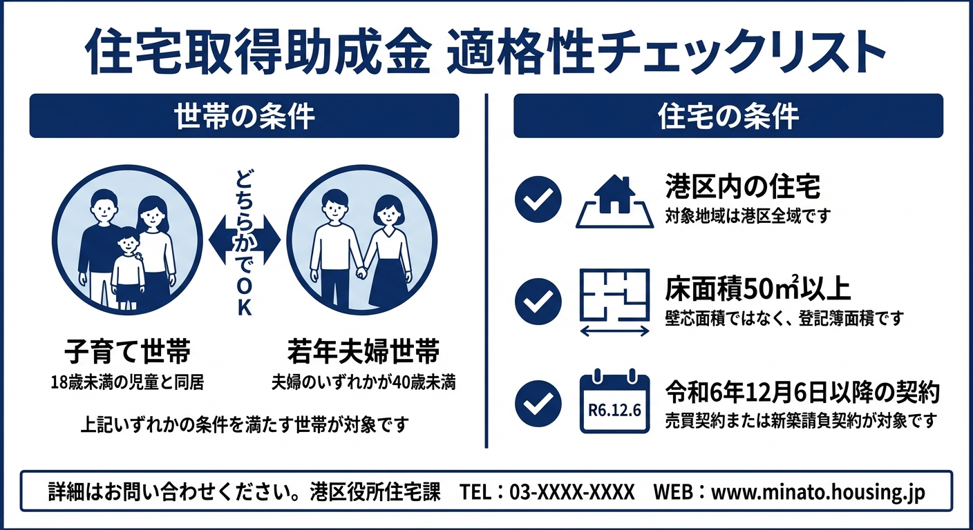 AI図解: 補助対象世帯と住宅要件の判定チェックリスト