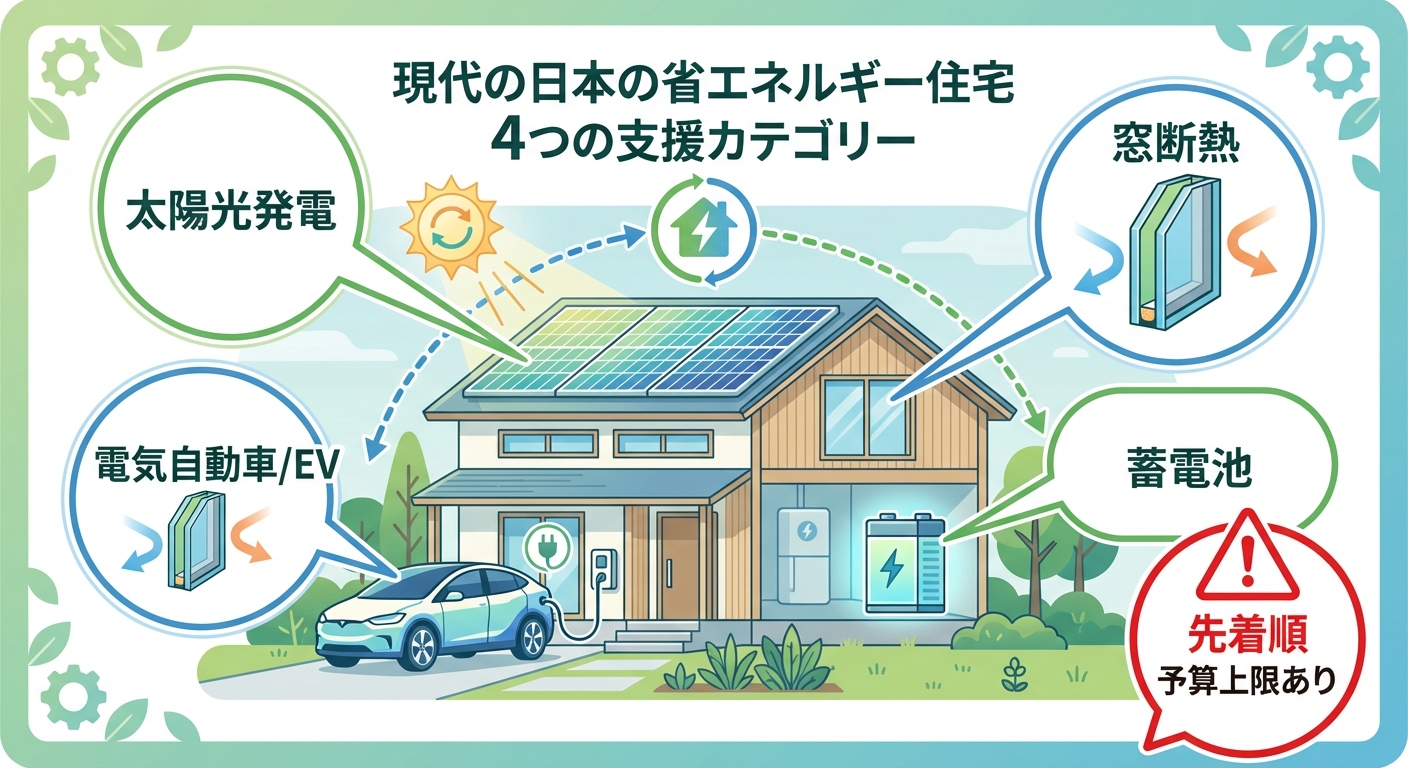 AI図解: 岡山市:住宅用スマートエネルギー補助金の対象設備マップ