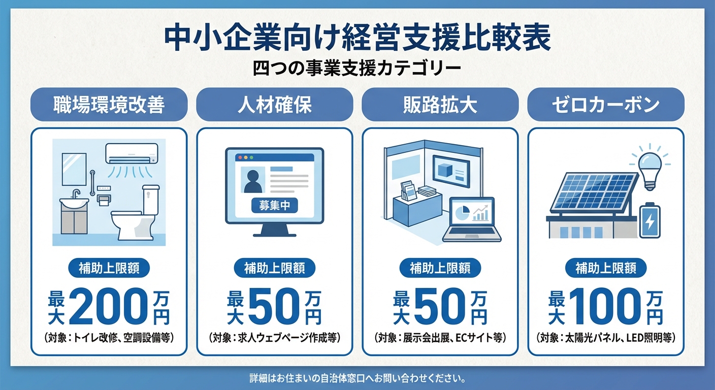 AI図解: 4つの支援メニューの比較一覧図
