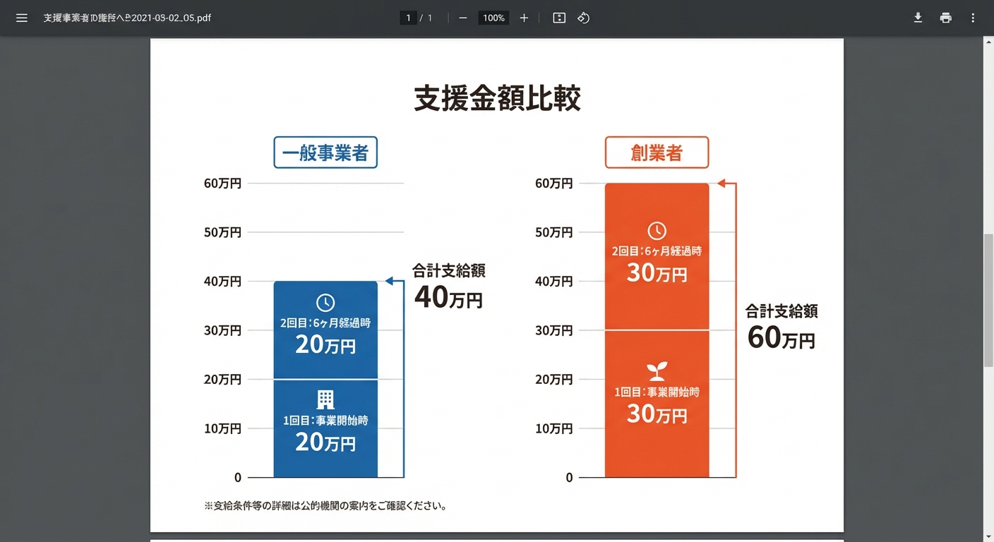 AI図解: 「一般事業者」と「創業者」の支給額シミュレーション比較