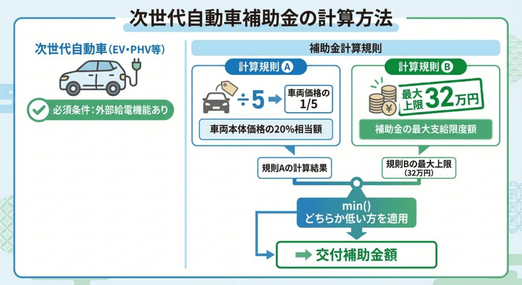 AI図解: 次世代自動車の補助金計算シミュレーション