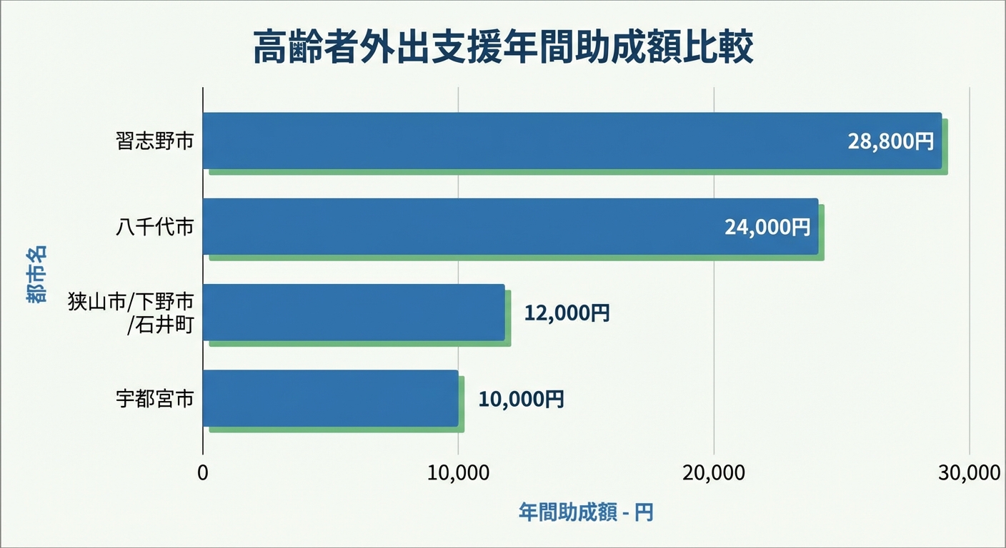 AI図解: 地域別・年間最大助成額の比較シミュレーション
