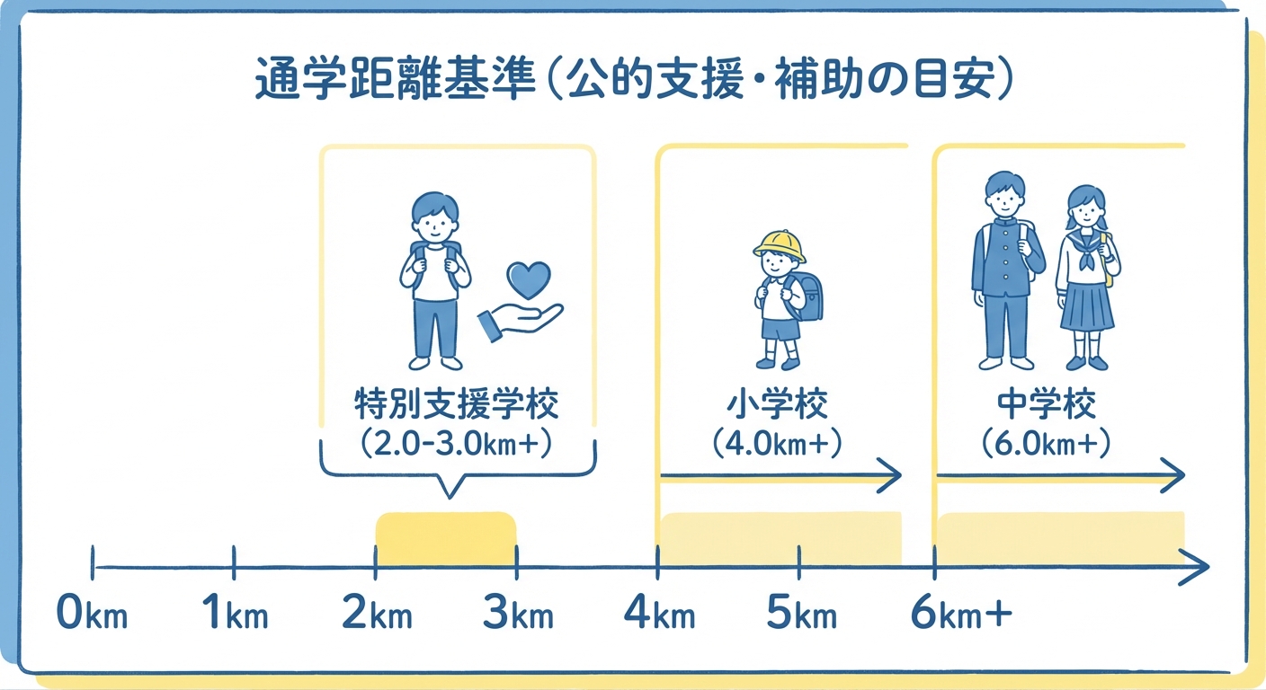 学年別の通学距離基準の比較