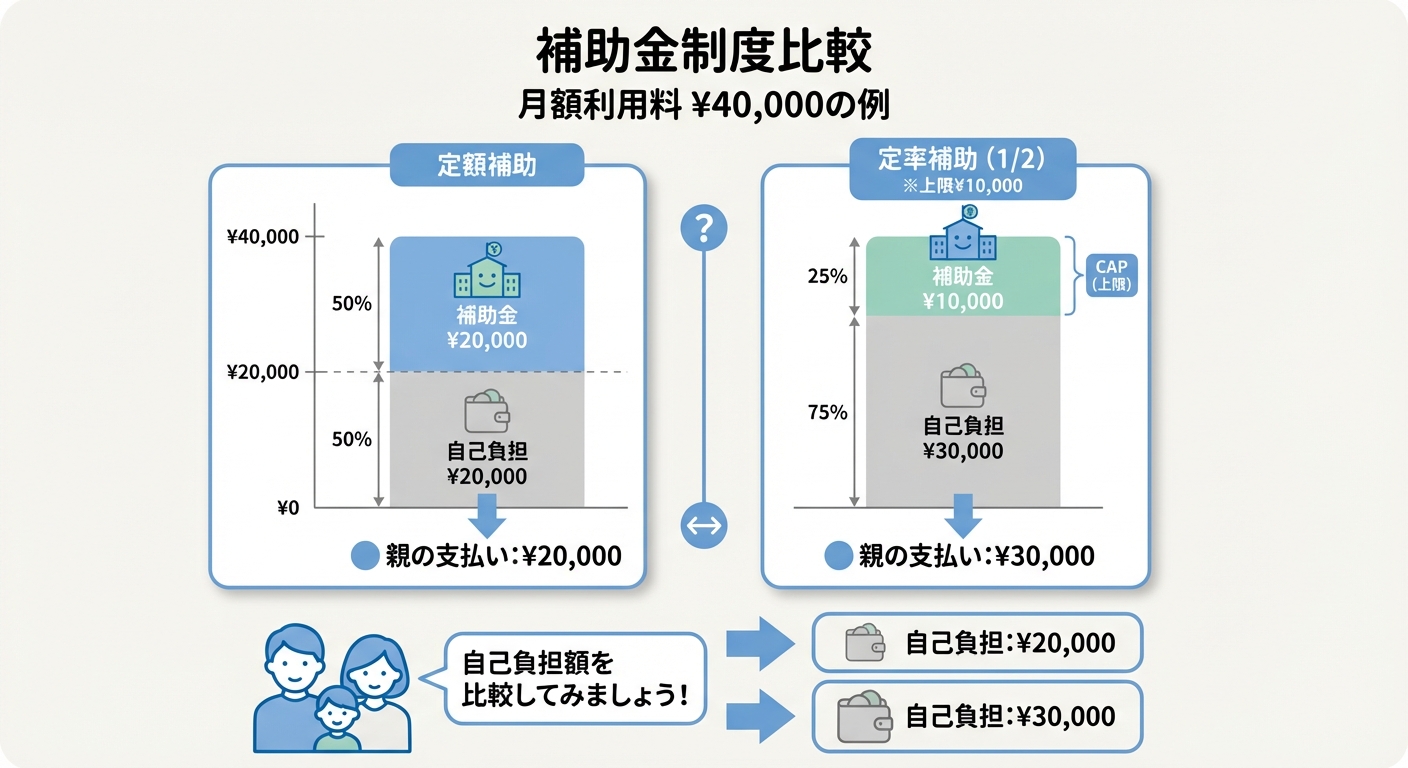 AI図解: 補助金のタイプ別・自己負担額シミュレーション