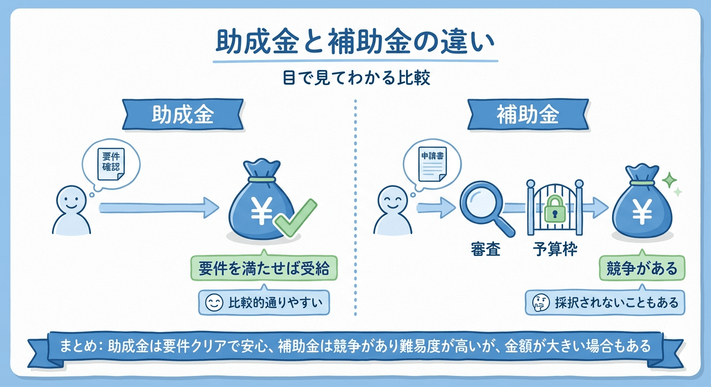 AI図解: 助成金と補助金の違いの比較図解