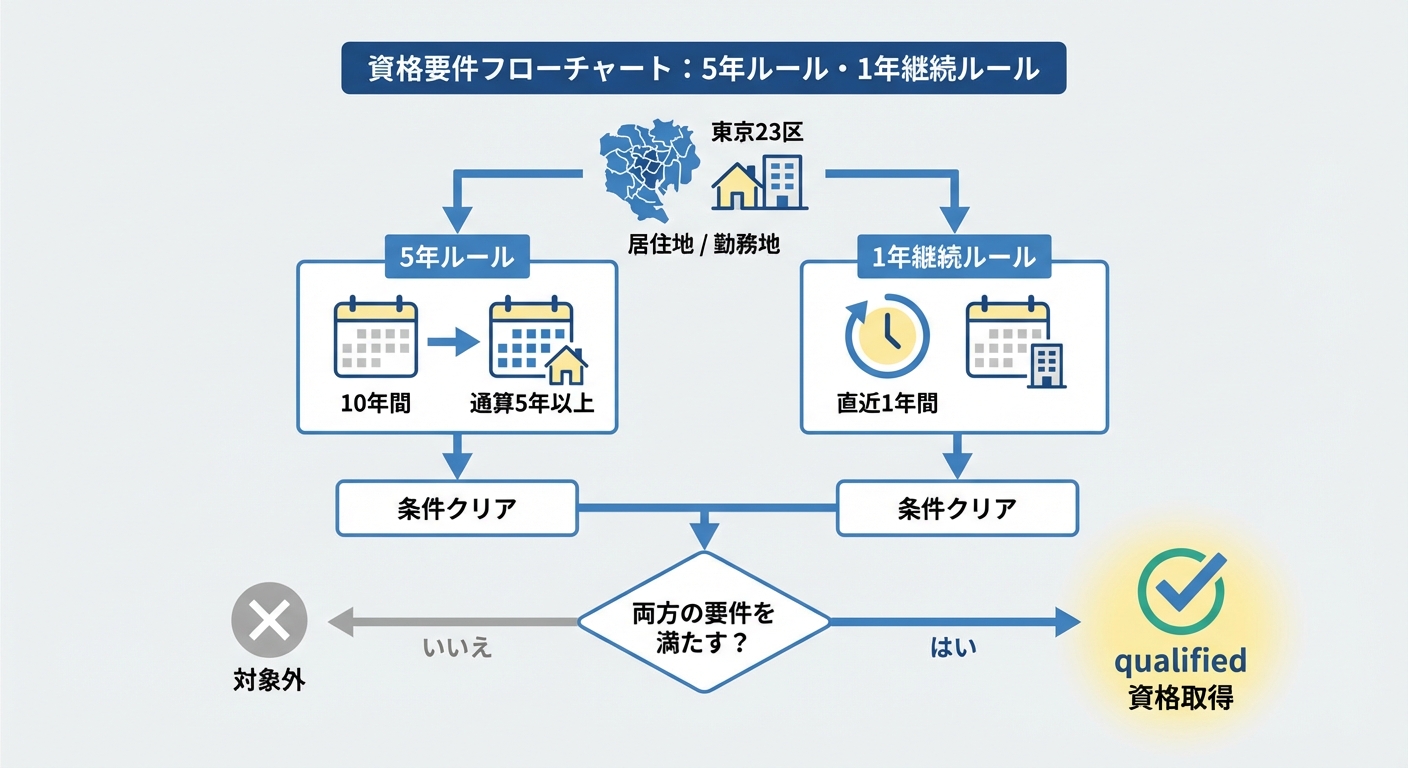 AI図解: 移住元の対象要件（居住地・期間）判定フロー