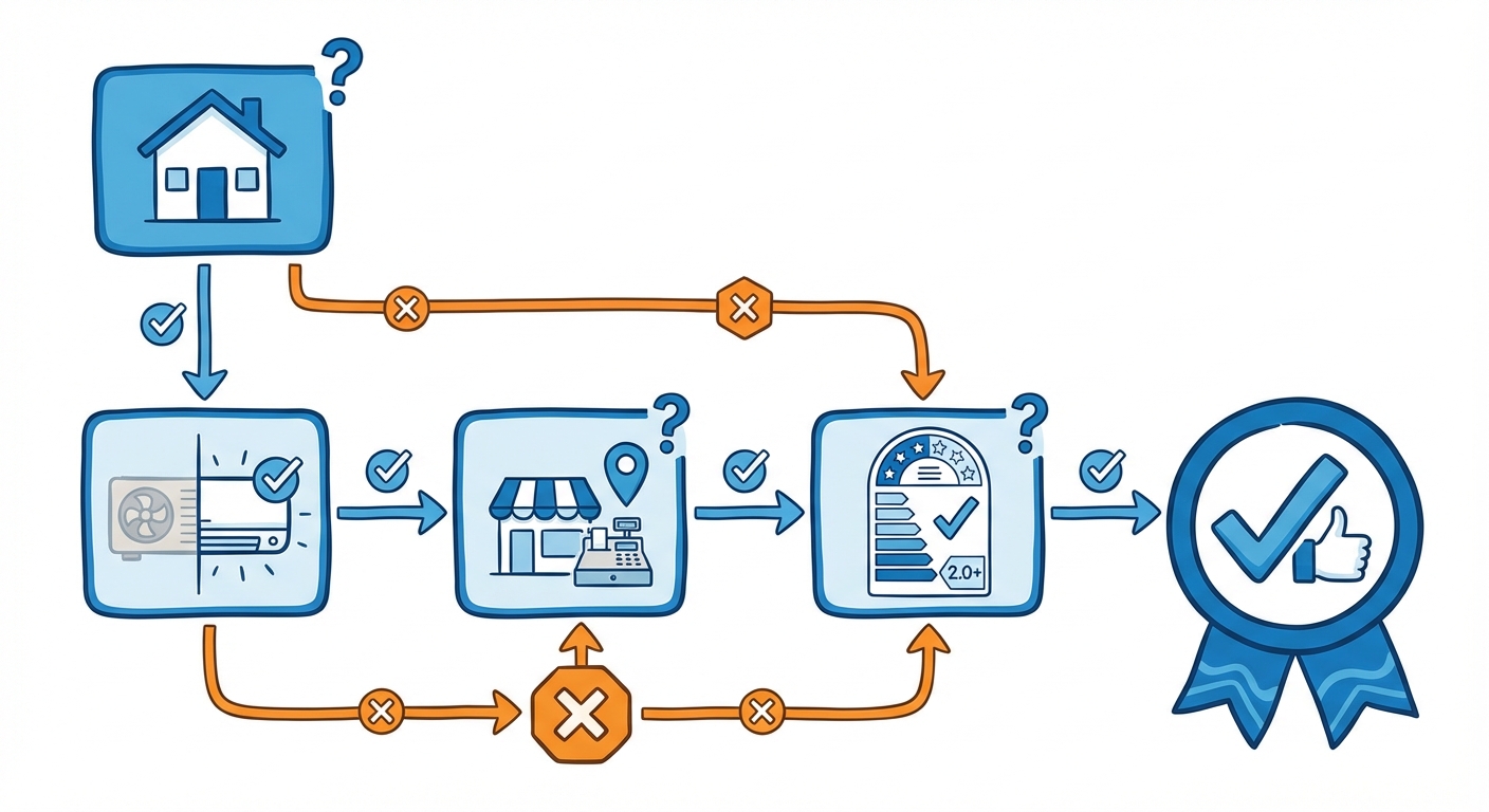 AI図解: 補助対象判定チェックフロー（対象になる・ならないの条件分岐）
