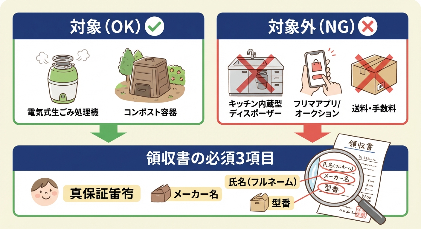 AI図解: 対象・対象外機器の比較と領収書のチェックポイント