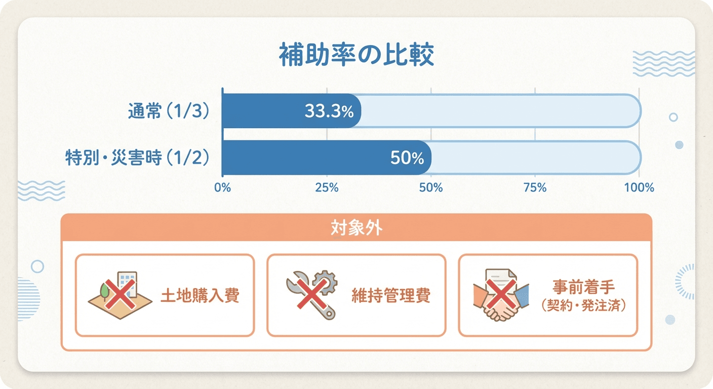 AI図解: 補助率の比較と対象外経費の注意点