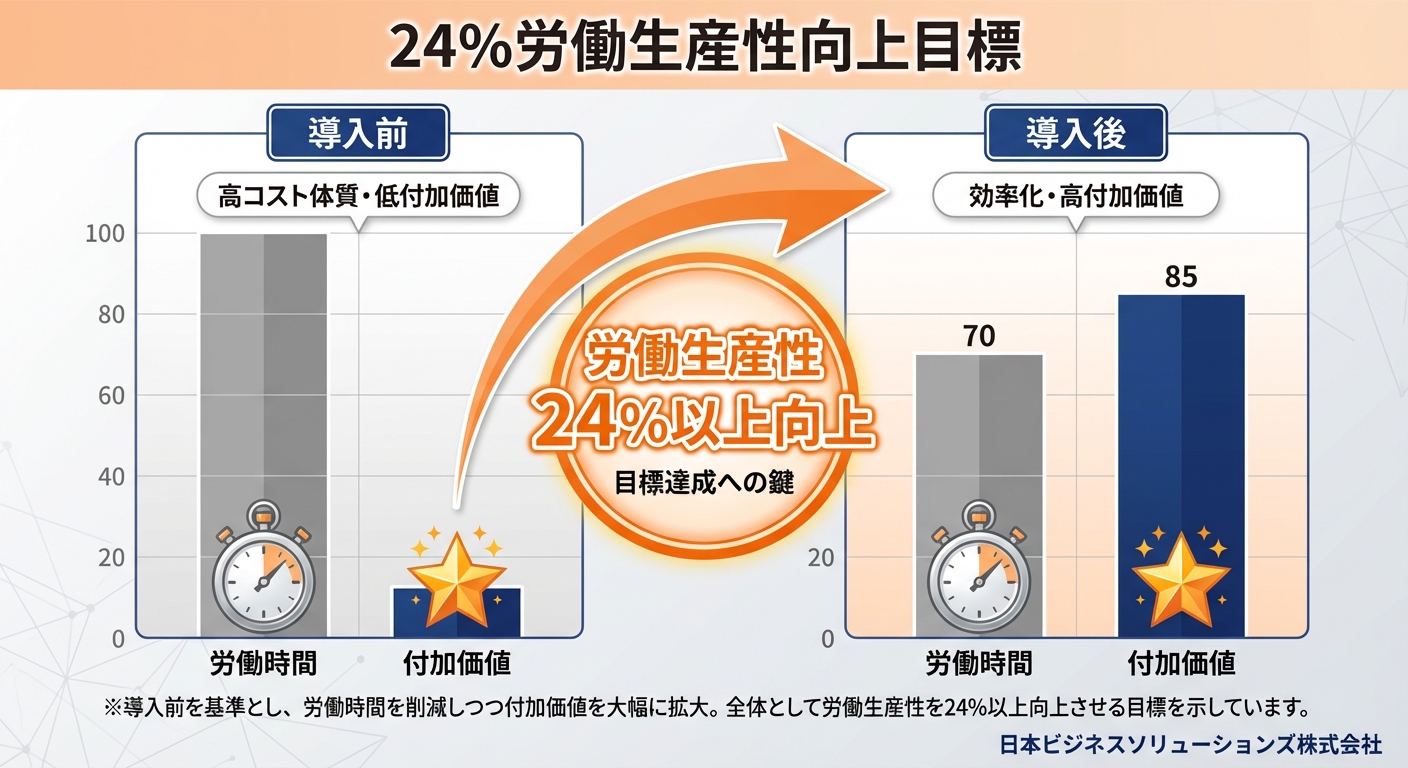 AI図解: 製造業の労働生産性24%向上シミュレーション