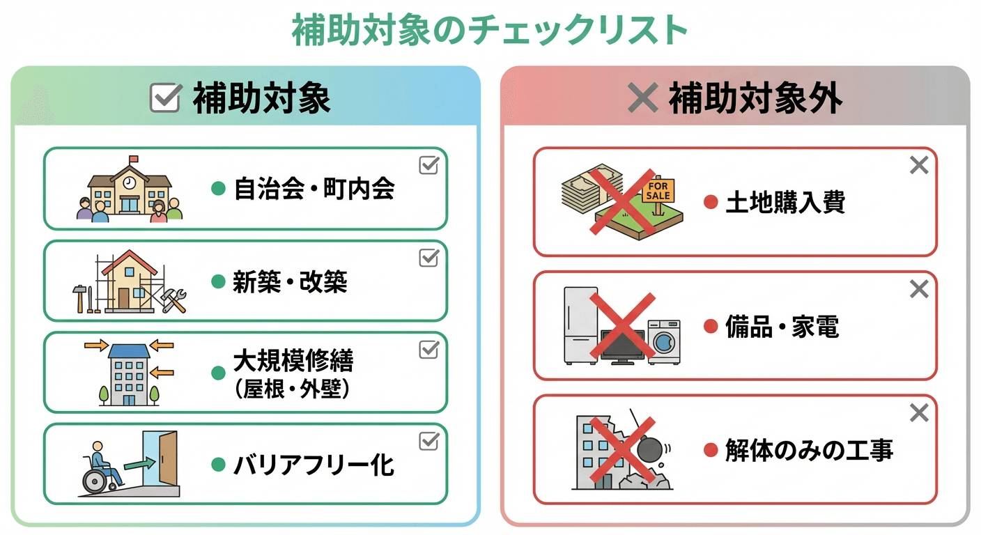 AI図解: 補助対象・対象外の仕分けチェック図解