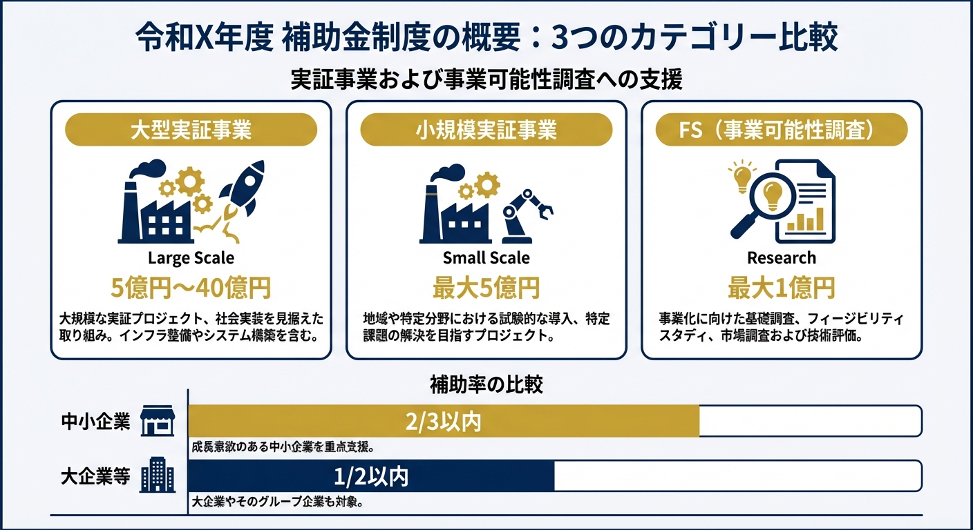 AI図解: 事業区分ごとの補助限度額と補助率の比較図解