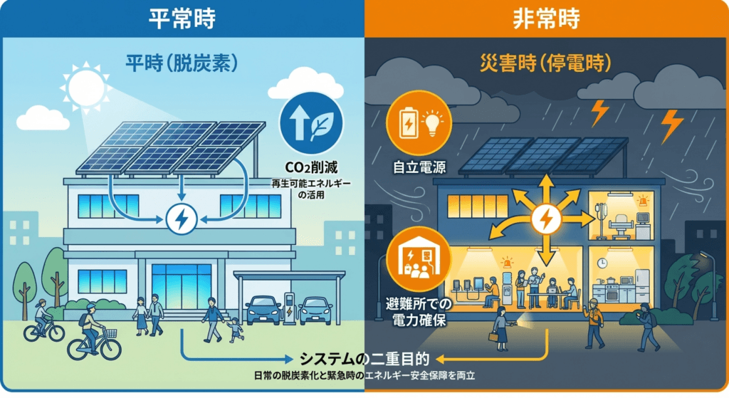 AI図解: 平時と災害時：二役を果たす自立型エネルギーの仕組み