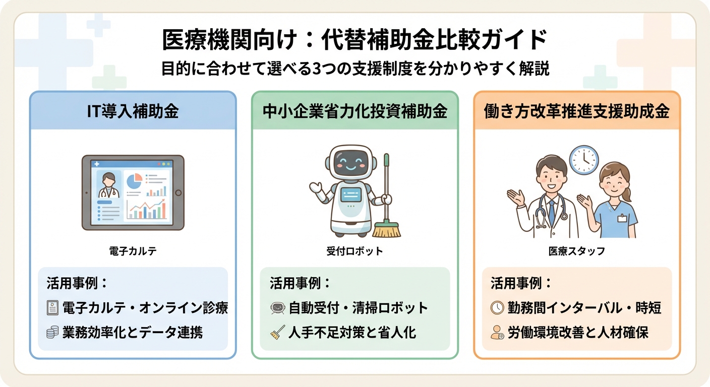 AI図解: 活用シーン別:代替補助金・助成金の比較マップ