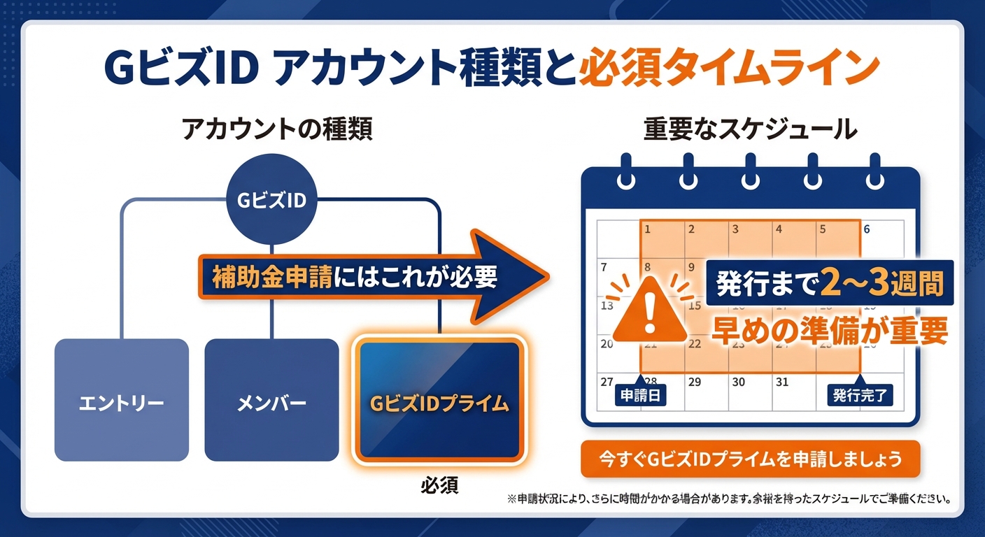 AI図解: GビズIDアカウントの選定と発行期間の警告