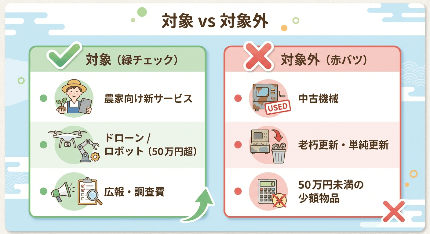 AI図解: 補助対象になるケース・ならないケースの分岐図