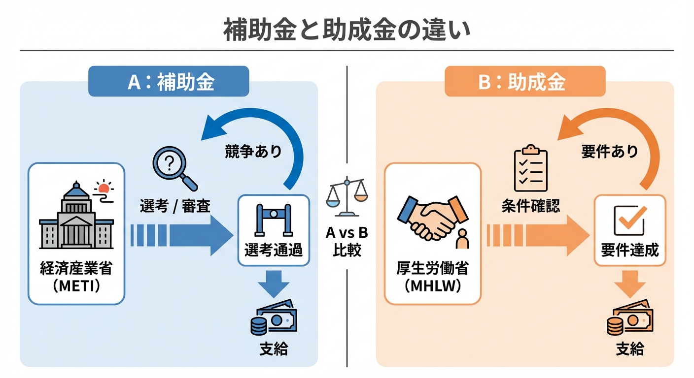 AI図解: 補助金(経産省)と助成金(厚労省)の決定的な違い
