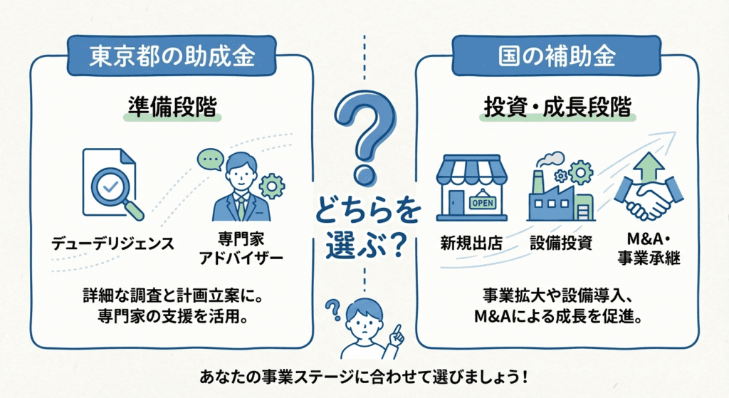 AI図解: 東京都と国の支援制度の使い分け基準