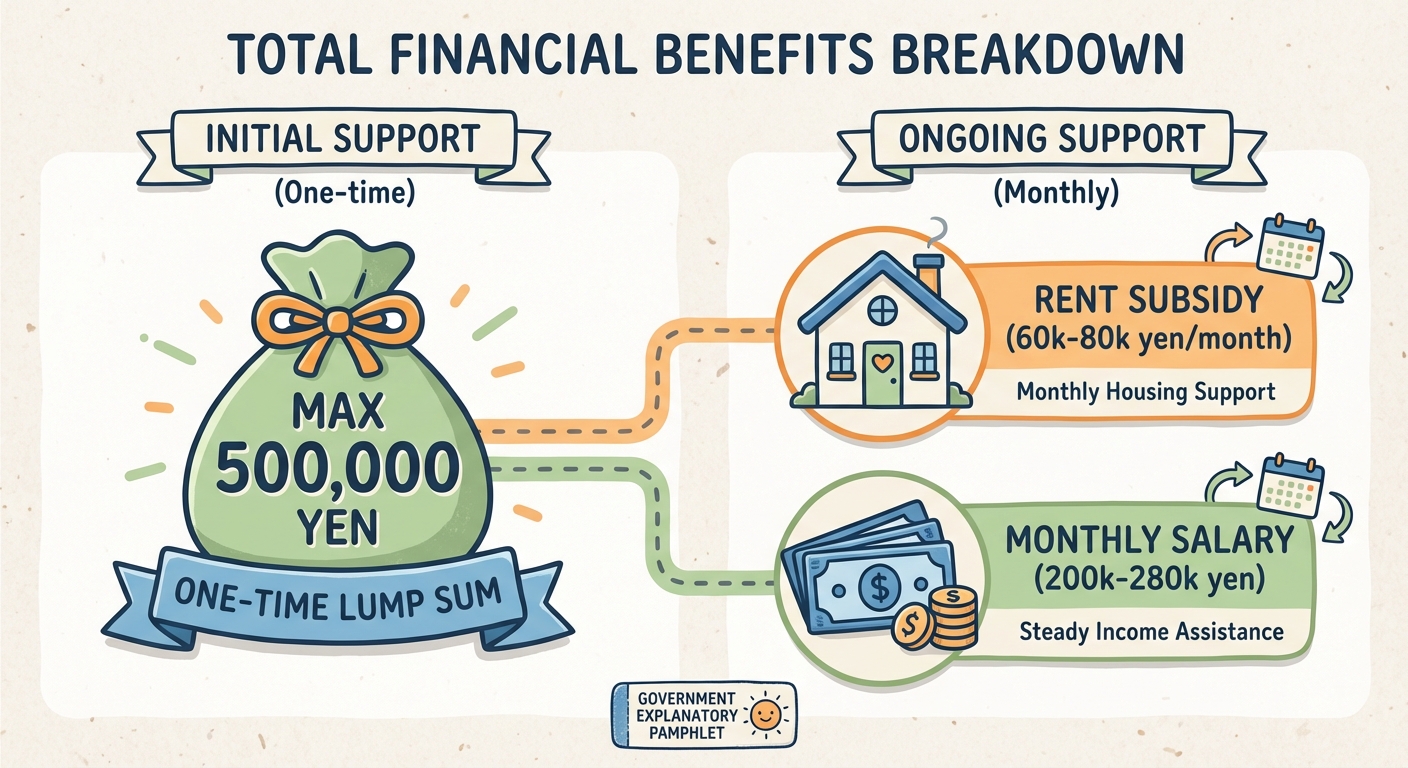 AI図解: 石垣市での保育士就業における金銭的メリットの内訳