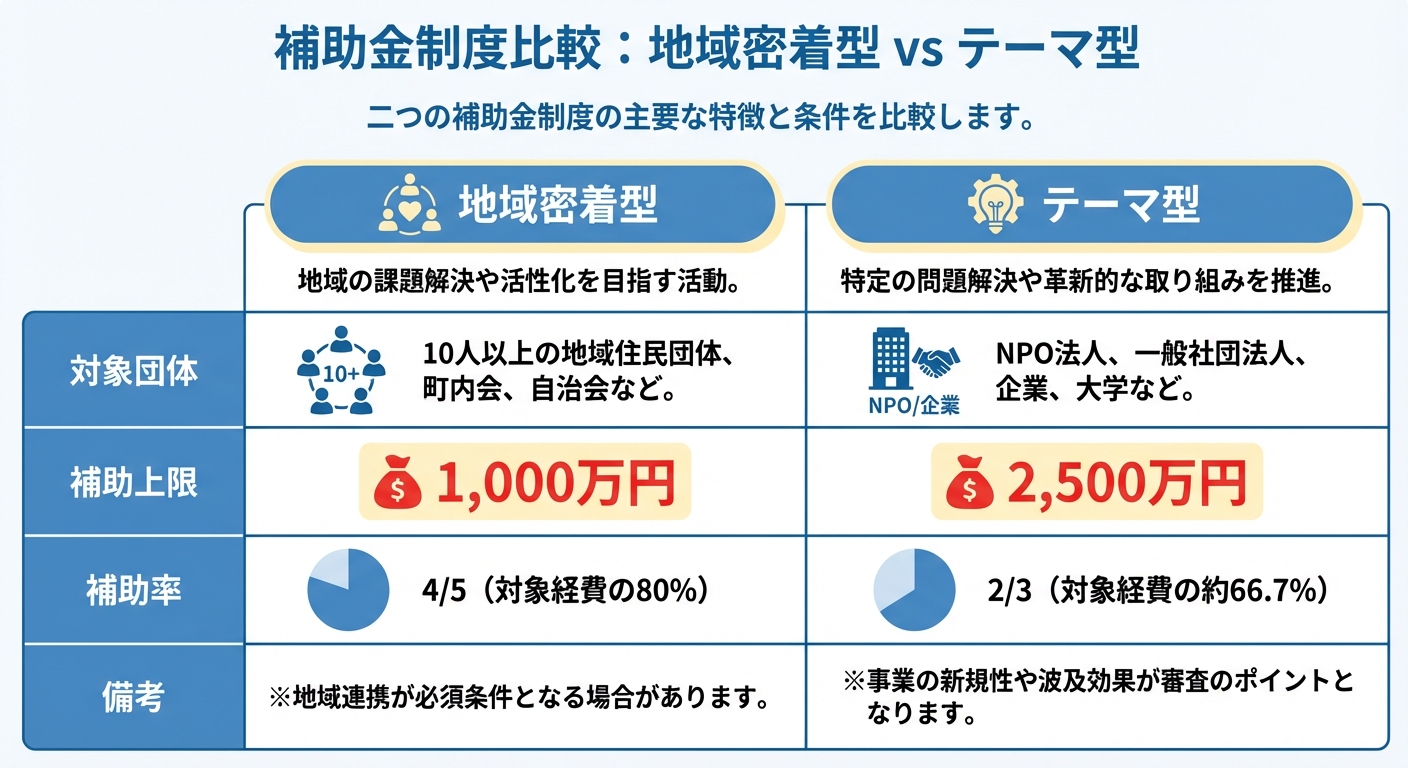 AI図解: 「地域密着型」と「テーマ型」の徹底比較表