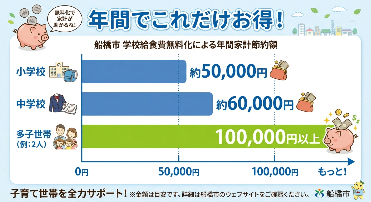 AI図解: 学校給食費無償化による年間節約額シミュレーション