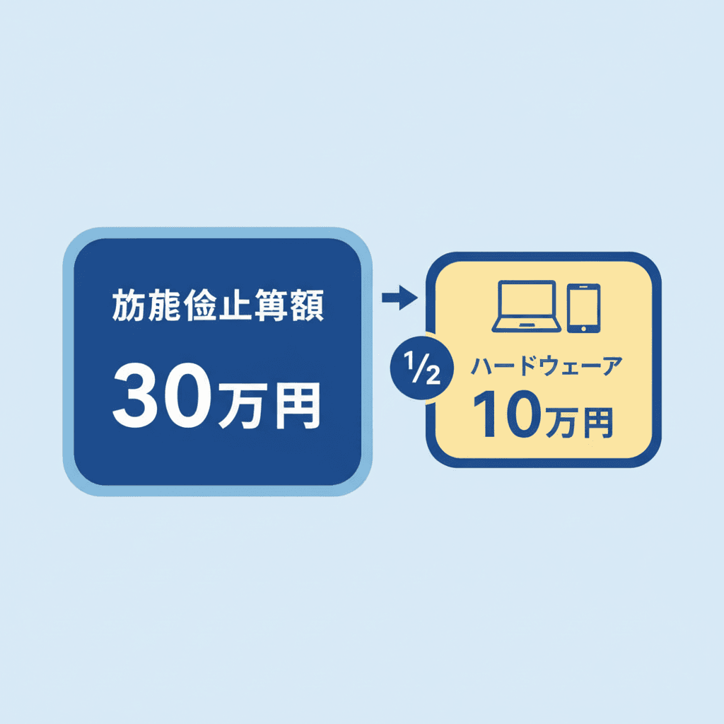 AI図解: 補助上限額の内訳（全体30万円・ハードウェア10万円）