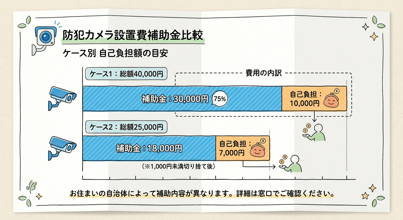 AI図解: 補助金支給額のシミュレーション（3/4補助と上限3万円の壁）