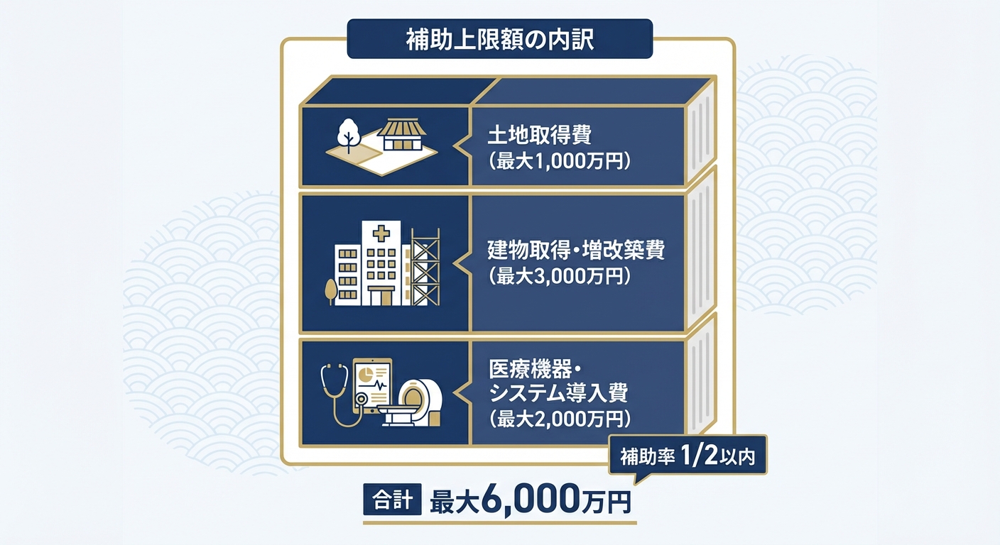 AI図解: 補助金額の内訳と最大6,000万円のシミュレーション