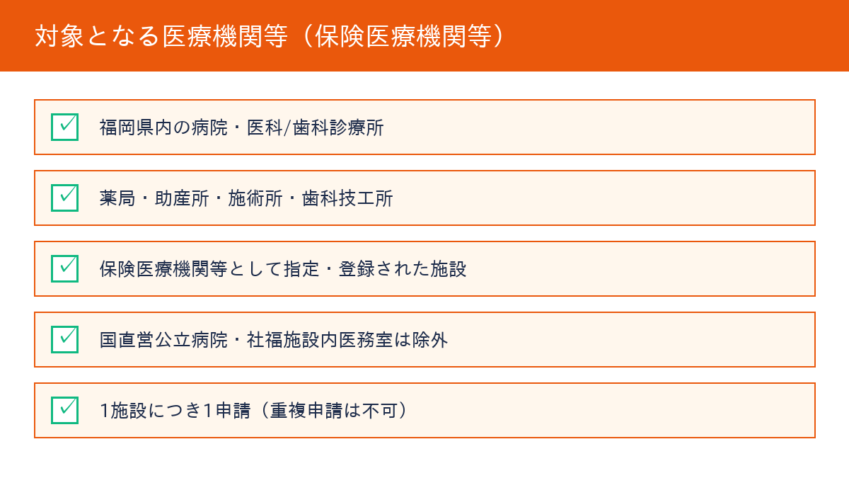 福岡県医療機関等物価高騰対策支援金 - 対象となる医療機関等の条件