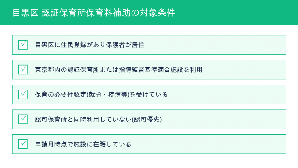 目黒区 認証保育所保育料補助 対象条件