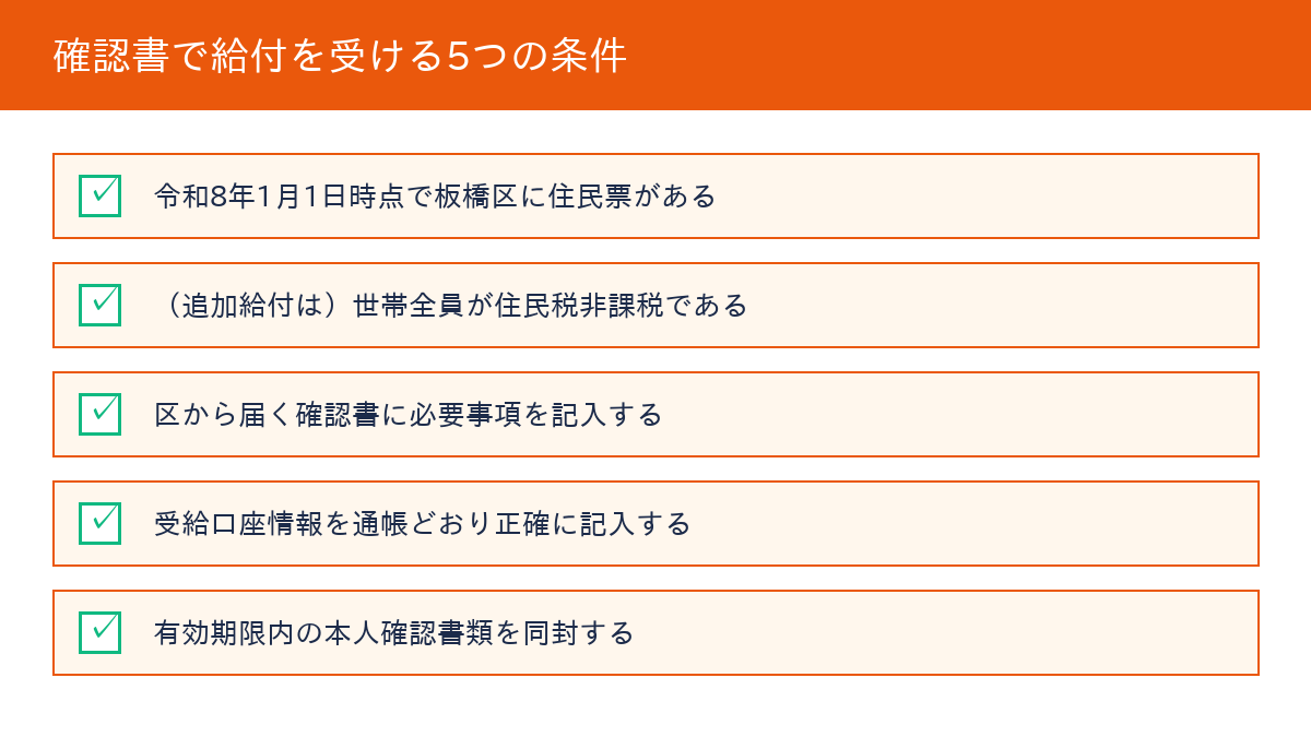板橋区 非課税世帯給付金 確認書の対象5条件
