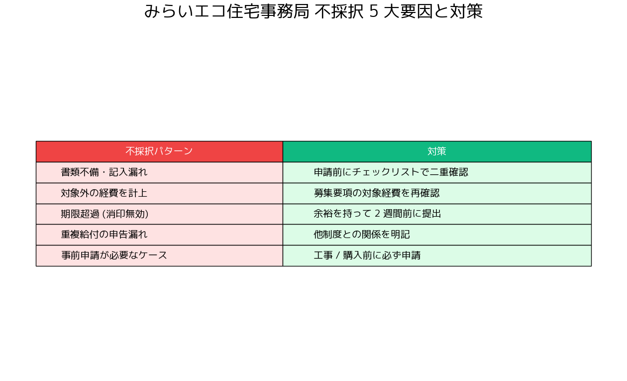 みらいエコ住宅2026 エアコン補助金 みらいエコ住宅事務局 - 不採択になりやすい 5 大要因と対策