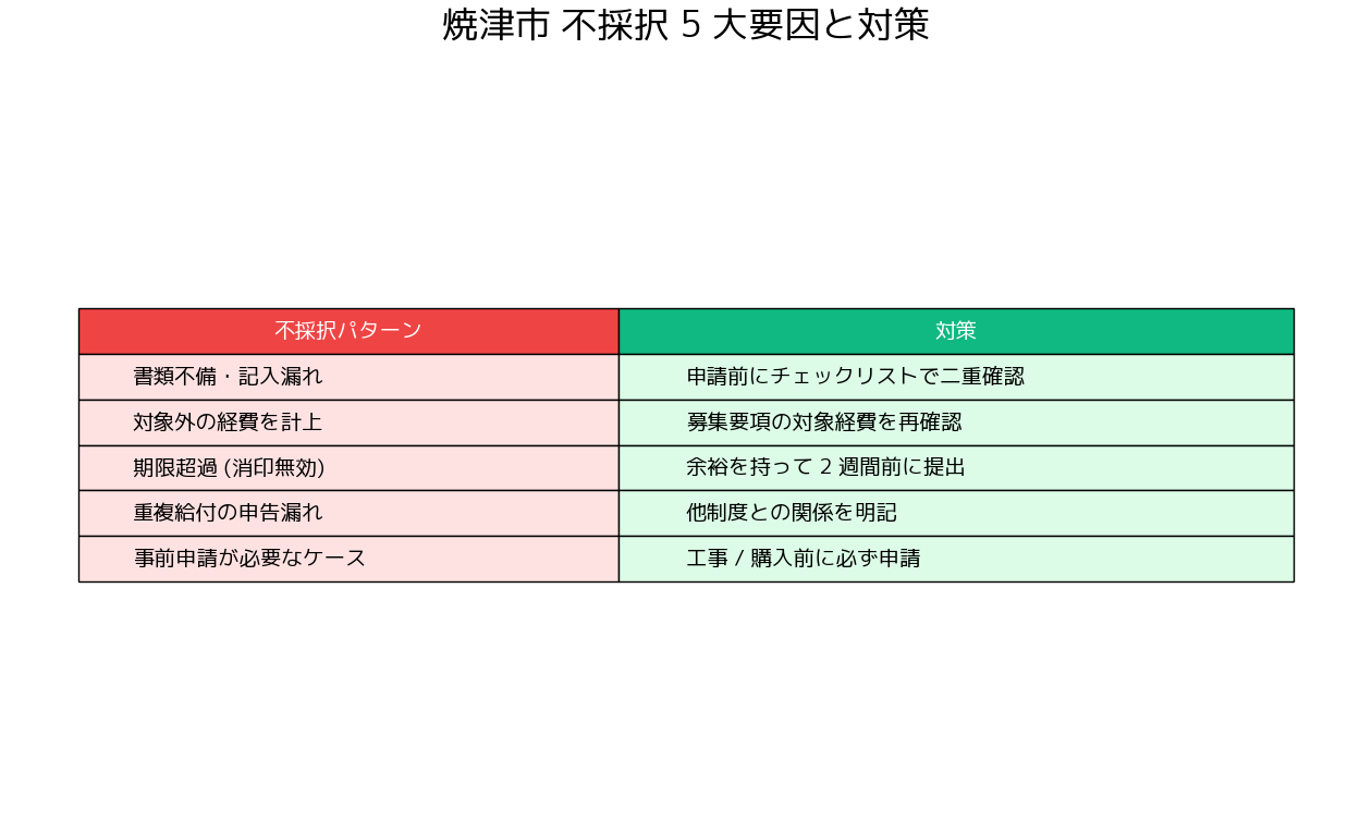 焼津市エアコン補助金 焼津市 - 不採択になりやすい 5 大要因と対策