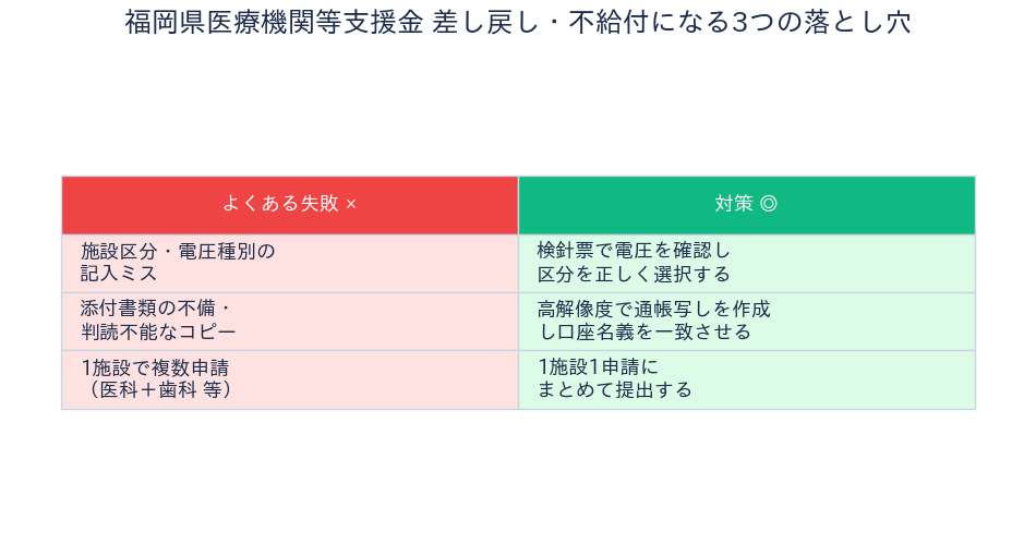 福岡県医療機関等物価高騰対策支援金 - 差し戻しを防ぐ対策