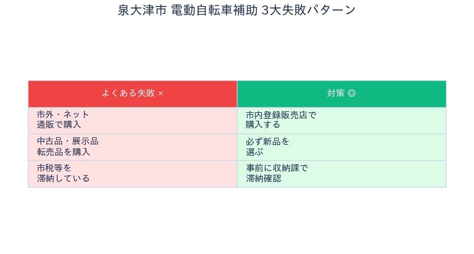 大阪府泉大津市 電動アシスト自転車補助金 - 失敗パターンと対策