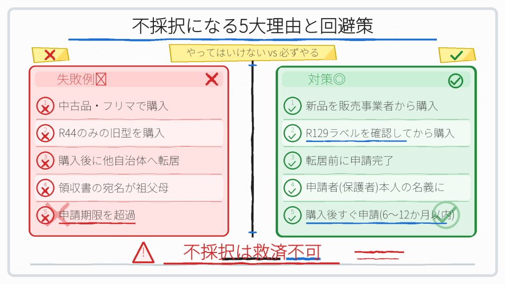 チャイルドシート助成金 不採択5大理由と回避策