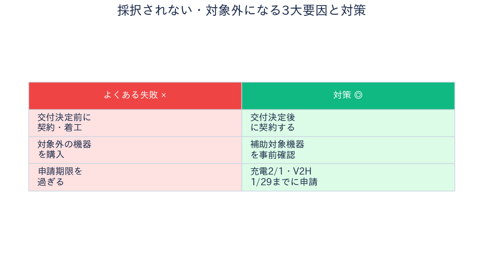充電設備・V2H補助 採択されない要因と対策